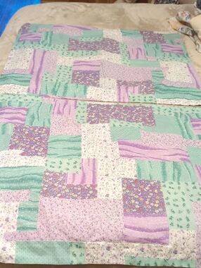 Pastel Patchwork  Mint Green & Lavender Pillow Shams Cotton
